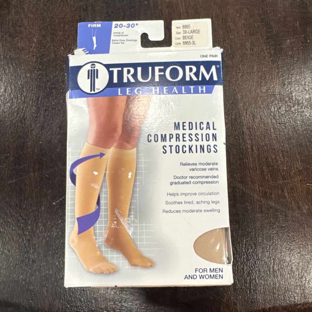Truform 20-30 Below Knee Compression Stockings‎ Closed Toe Beige 3XL NIB